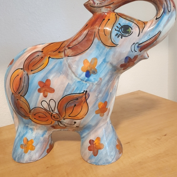 Hand-Painted Ceramic Elephant Figurine - Picture 4 of 11